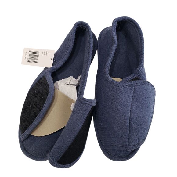 NEW Men's Navy Adjustable Slippers, Size Large (11.5 = 13) - Picture 1 of 6